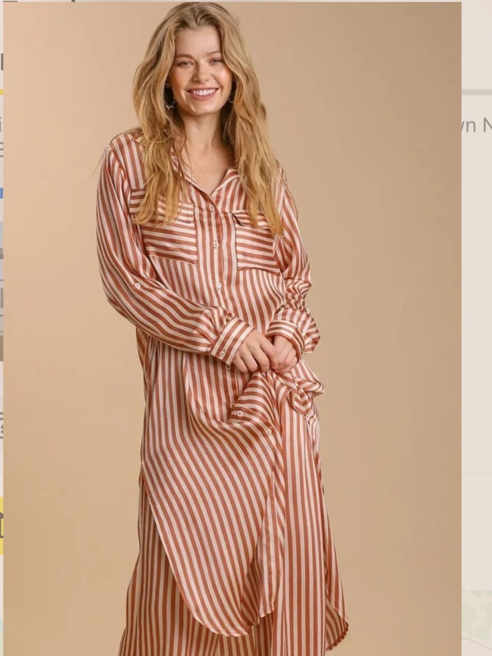 Umgee Dusty Rose & White Striped Maxi Shirt Dress